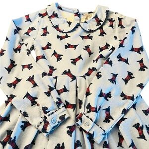 Rachel Riley Light Blue Dress with Red Plaid Scottie Print Size 10Y